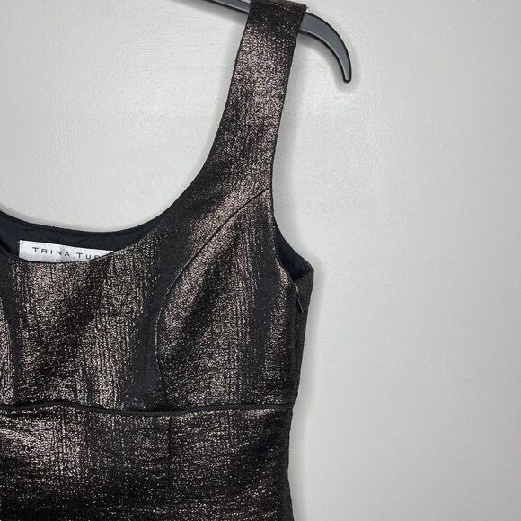 TRINA TURK Dress Womens 2 Bronze Metallic Sleeveless Mini NEW Sheath - Picture 2 of 9